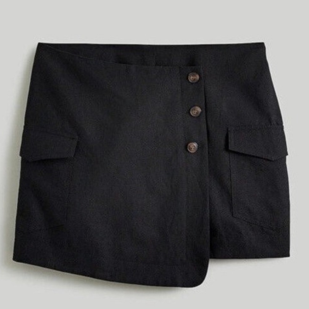 Madewell Cargo Linen Blend Skirt Skort Pockets Black Size 2 NWT